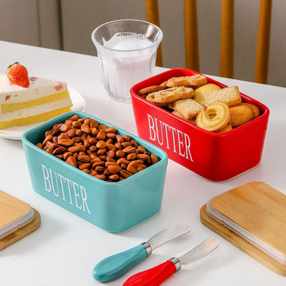 Ceramic Butter Dish with Wooden Lid